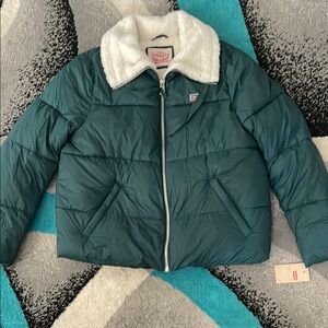 Levi's Teal Puffer Jacket with White Collar - XL - NWT